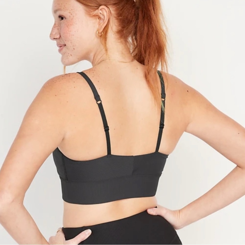 Old Navy Black Ribbed Powersoft Sports Bra L – Padded Activewear Top Bra - Picture 3 of 5